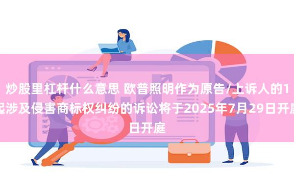 炒股里杠杆什么意思 欧普照明作为原告/上诉人的1起涉及侵害商标权纠纷的诉讼将于2025年7月29日开庭